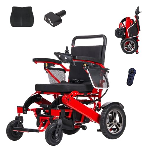Automatic Folding Electric Wheelchair,one-Button Folding/unfolding,Adult Elderly Portable (27kg no Battery) Travel motorised Chair,700W Drive Power,24AH Lithium Battery,30km Long Range (Red)