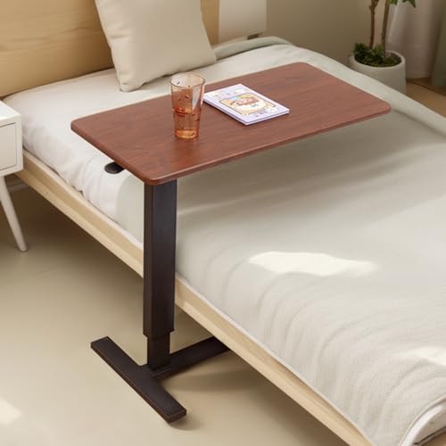 Qucover サイドテーブル 昇降式テーブル ベッドテーブル 介護 キャスター付き 幅80cm 高さ67-90.5cm ガス圧昇降 無段階高さ調節 PCテーブル 在宅勤務 組立品 (ウォルナット)の商品画像（Amazon）