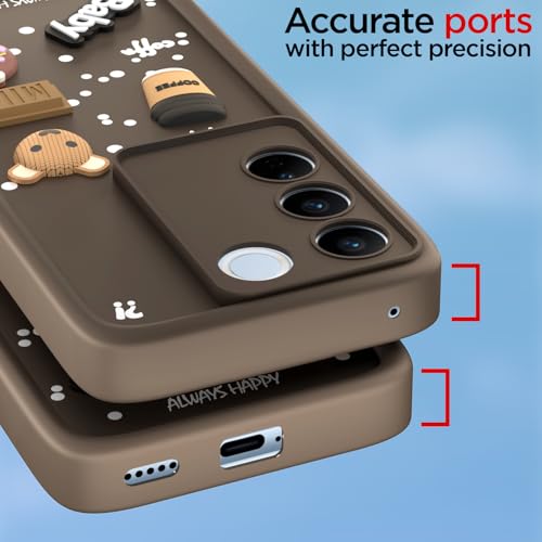 Image of Pikkme Back Cover for Vivo V27 5G / V27 Pro 5G | Cute Fun Cartoon 3D Bear Silicone Full Body Protection Bumper Cover (Brown)