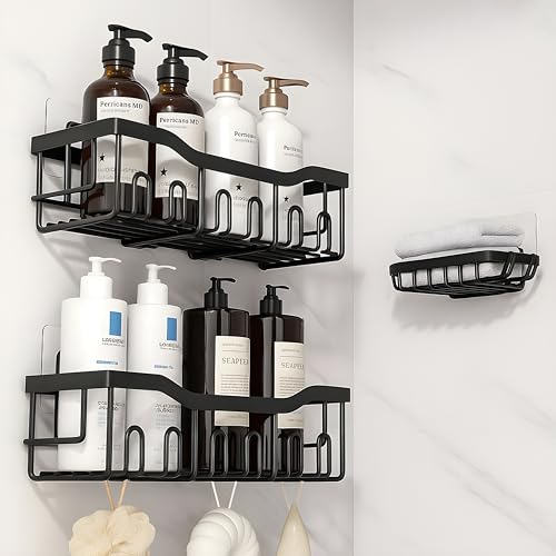 JIALTO Bathroom Organiser Set, 3-in-1 Self-Adhesive Wall Mount Sh...