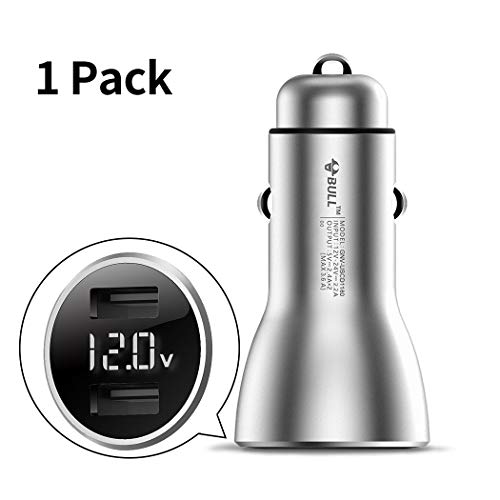 BULL Dual USB Car Phone Charger with LED Display, Brass Made Car Battery Voltage Monitor, Smart Fast Car Charger for iPhone 11/8 / 8s / X /7/7 Plus / 6s / 6s Plus, iPad, Android, LG, Pixel and More