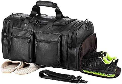 seyfocnia Weekender Bag with Shoe Compartment,Waterproof Leather Overnight Bag Weekender Bag Mens Travel Duffle Bag Large Carry on Bag Travel Tote Duffel Bag