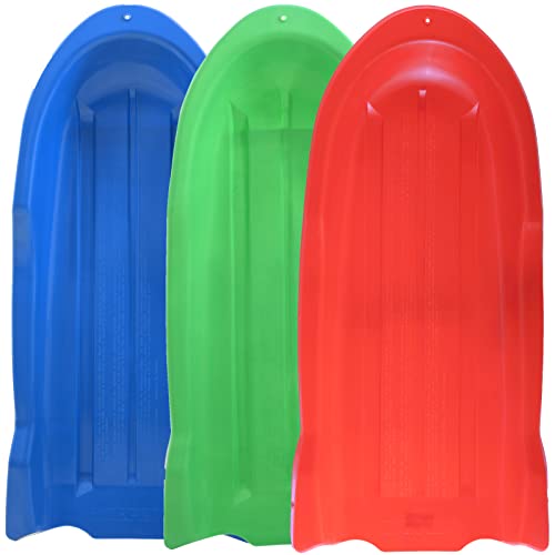 Image of Superio Toboggan Snow Sled for Kids and Adults, 46 inch Heavy Duty Plastic Open Back Slider with Handles and Hole for Pull Ropes- (Ropes Excluded) Kid and Adult Winter Fun