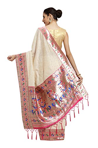 Image of Varkala Silk Sarees Women's Cotton Silk Paithani Saree with Blouse Piece Banarasi Brocade Work Pallu Peacock Motifs Zari Border