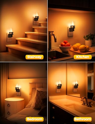 Image of Briignite Candle Night Light Plug in 2 Pack, Amber Nightlight Dimmable | Night Lights Plug into Wall LED, Dusk to Dawn Light Sensor, 1800K Amber Candle Nightlight for Kids Hallway Bathroom Bedroom