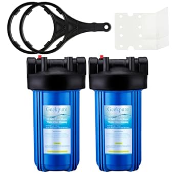 Geekpure 10" Whole House Water Filter Housing - Clear, 1" NPT Ports, Fits 4.5x10" Filters