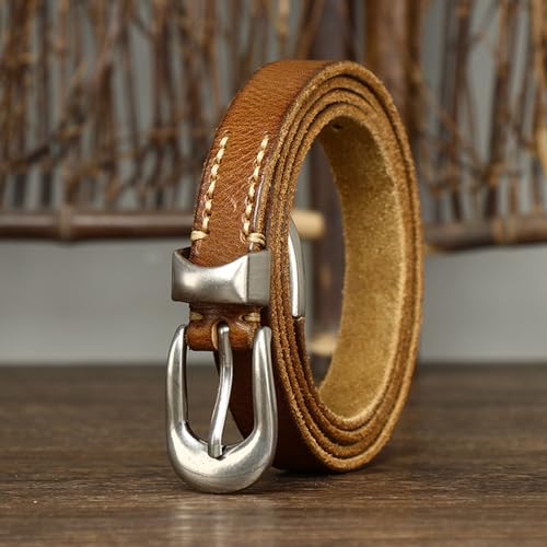 Womens Skinny Waist Belt with Solid Silver Buckle Adjustable 1.8cm Wide Ladies Leather Thin Strap for Jeans Dress(95cm/37, Brown)4