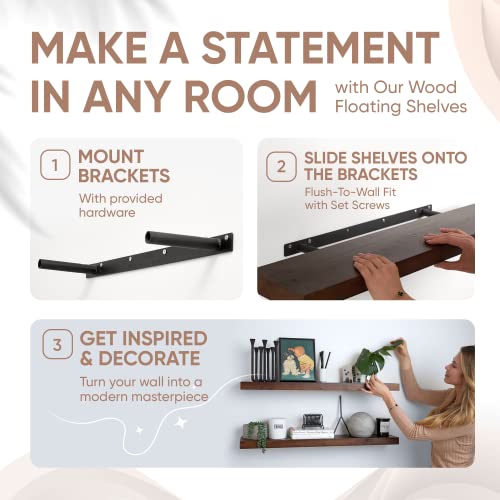 Homeforia Rustic Farmhouse Floating Shelves - Bathroom Wooden Shelves For Wall Mounted - Thick Industrial Kitchen Wood Shelf - 36 X 6.5 X 1.75 Inch - Set Of 2 - American Walnut Color #TOP4