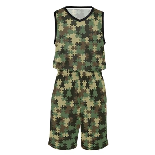 Camiseta de baloncesto y pantalones cortos de camuflaje para hombre, camiseta de baloncesto para practicar baloncesto, disfraces de baloncesto para hombre, Rompecabezas de camuflaje, Large