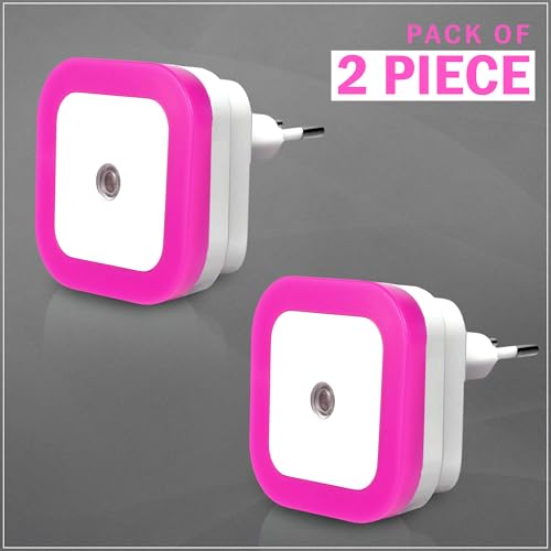 Image of GLUN Plug-in LED Night Light, Pack of 2 Pink Smooth Night Light with Smart Light Sensor, 0.5W Nightlight for Kids or Adults' Rooms