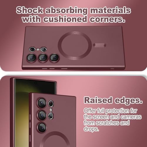 Image of DIZORO Samsung S24 Ultra case Compatible with Mag Safe Matte Luxury Metallic Luster Flexible TPU Shockproof Back Cover with Camera Protector Lens - New Wine