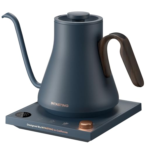 Image of INTASTING Gooseneck Electric Kettle with 1℉ Temperature Control, 0.9 Liter | Fast Heating, Stainless Steel Interior, for Pour Over Coffee, Tea & Boiling Water, Keep Warm, Auto Shut-Off, 1200W, Navy Blue