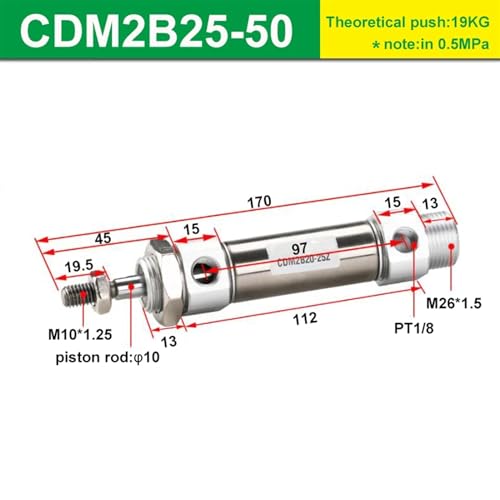 Cilindro neumático mini CDM2B25-50 de doble efecto y alta precisión 3