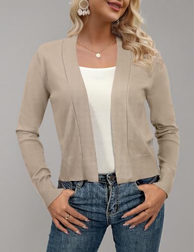 Image of AAMILIFE Women Long Sleeve Cropped Knit Sweater Cardigans Open Front Bolero Shrug