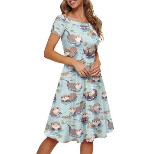 Women's Boho Sexy Off Shoulder Short Sleeve Smocked Dress Summer Midi Dress, Size XS-4XL4