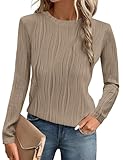 Gemulate Womens Long Sleeve t Shirts Blouses for Women UK high Cut Ladies Evening Tops Crewneck Burgundy top Shirts Ladies Blouse Cream Apricot M