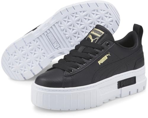 PUMA Mayze Leather (Big Kid) Puma Black/Puma Team Gold 7 Big Kid M