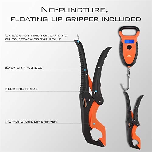 Kastking Waterproof Floating Digital Fishing Scale With No-Puncture Lip Gripper. Dual Mode - Pounds/Ounces & Kilograms. 0-50 Lbs/22.68 Kg, Lightweight Abs Frame, Non-Slip Handle #TOP1