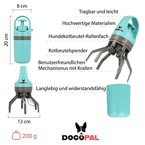 DOGOPAL 360 Hundekotgreifer mit Kotbeutelspender - Moderne Hundekotschaufel mit Hundekotbeutelspender - Pooper Scooper - Einfaches Aufsammeln von Hundekot für kleine, mittlere & große Hunde