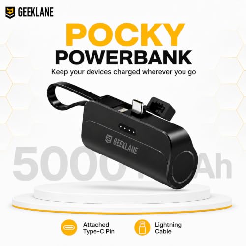 Image of Pocky Mini Power Bank 5000mAh, Compact Pocket & Keychain Size, Built-in Type-C & Lightning Cable, PD Fast Charging, USB-C Input /Output, LED Indicator, Portable Charger for iPhone, Android