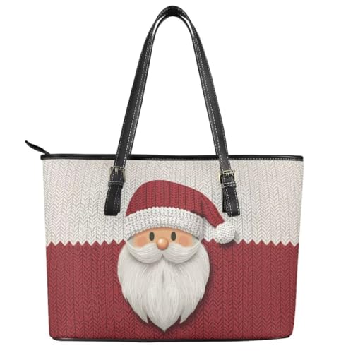 Image of Coldinair Christmas Leather Tote Bag for Women with Zipper Large Shoulder Tote Bag Shopping Casual Travel Bag Handbag Purse