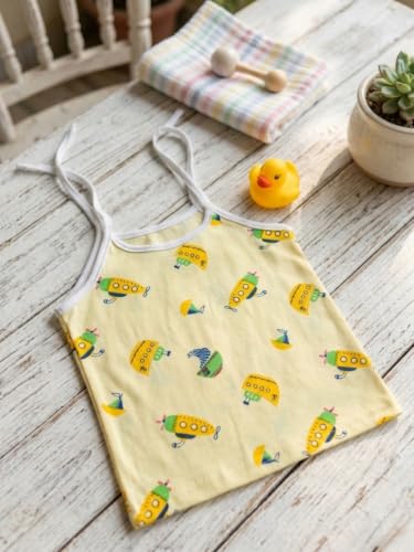Image of Little Angels Baby Organic Cotton Tie-Knot Sleeveless Jhabla Vest Set | Pack of 4 | Soft & Breathable Printed Tops for Newborn & Infant Girls (0-12 Months)