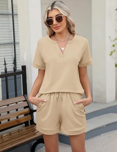 Image of LOMON Womens Two Piece Sets Summer Lounge Sets Sweatsuit Shorts Set Casual Matching Sets