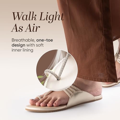 Image of Frido Women's Comfort Flat Sandals | Ethnic Style Slip-On | Super Soft Cushioned Sole, Padded Knit Upper, Breathable & Anti-Skid Zero-Drop | Available in Comfort Flat & Ethnic Kolhapuri style