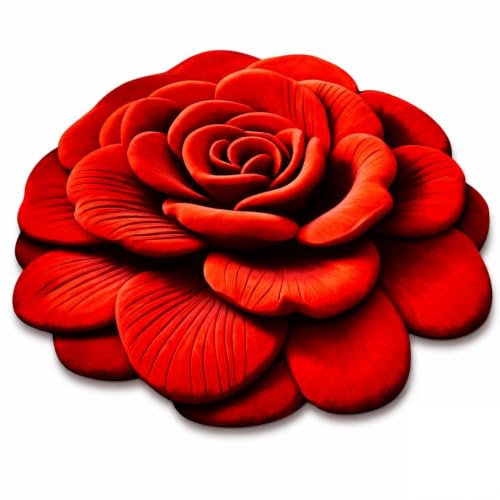Image of Red Rose Decorative Floor Mat | Anti-Slip, Water Absorbent & Machine Washable | Premium Soft Microfiber Decorative Rug for Home, Living Room & Bedroom | 25x25 Inch, (Red, Rose Flower)