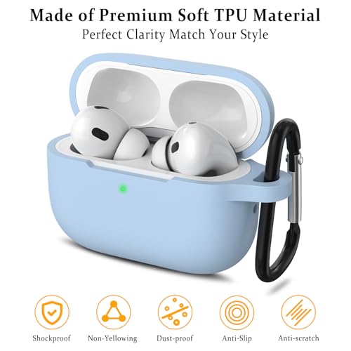 Image of Meliya for AirPods Pro 2 /1 Gen (2023 /2022 /2019) Case Cover with Cleaning Kit and Keychain, Soft Silicone Case Compatible with Airpods Pro 2 (USB-C /Lightning Cable) - Blue