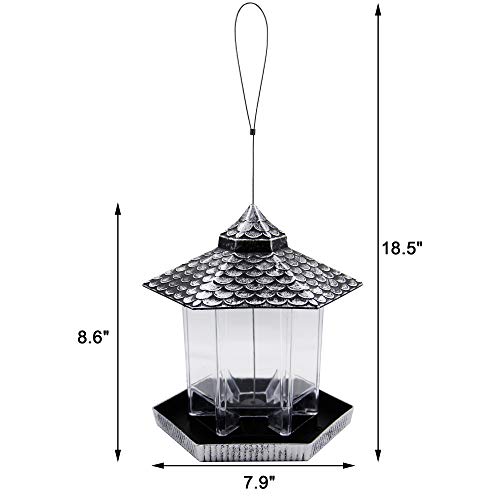 Twinkle Star Wild Bird Feeder Outdoor Hanging For Garden Yard Outside Decoration, Hexagon Shaped With Roof, Silver #TOP4