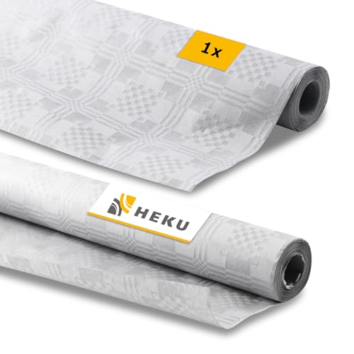 Heku 1x Rollo Mantel de Papel 8x1 m Blanco - Mantel Fiesta de Papel desechable - Aspecto Elegante y Recortable - Decoración para Fiestas