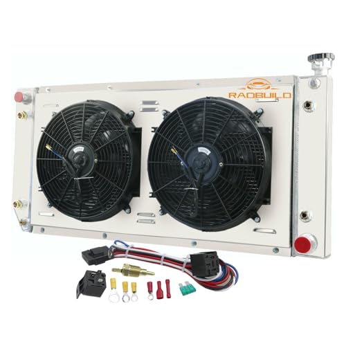 RadBuild CU1520 4 Row Aluminum Radiator for 1988-2000 Chevy GMC C/K 1500 2500 3500 for 95-99 Chevy Tahoe for 88-94 Chevy Blazer for 92-99 GMC Yukon Radiators Shroud 2x14" Fans Thermostat Relay Kit by RadBuild - Used condition - US$189.53