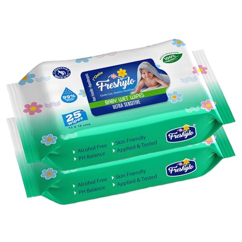 Image of Baby Wipes with 99% Purified Water & Glycerine | Extra Thick & Moist Wet Tissues | Alcohol free, Skin-Friendly, pH balanced & Hypoallergenic | 50 Counts (Pack of 2)