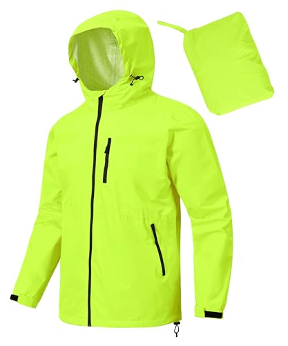 MoFiz Hombre Chaquetas Impermeables Chubasqueros Plegable Ligero Cortavientos Impermeable para Ciclismo Running Acampada Marcha Viajes Senderismo Verde fluorescente Talla EU 4XL