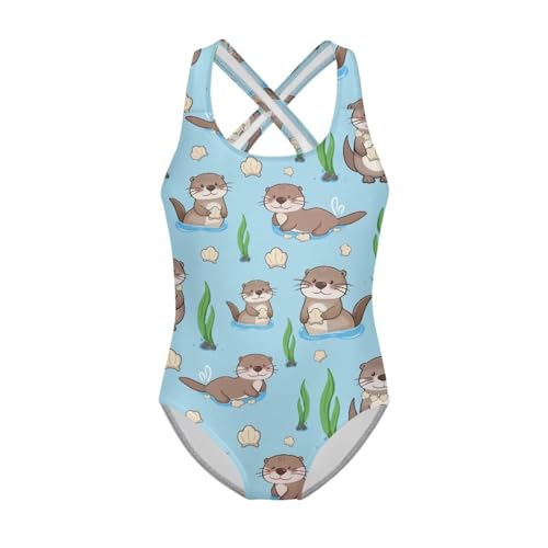 Image of Kid One Piece Swimsuit with Cross Back Girls Summer Sleeveles Swimwear for 5-14 Years