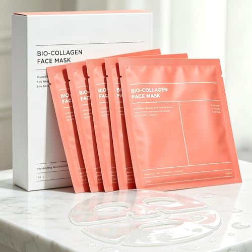 YZ&YL Bio Collagen Face Mask Overnight Bio Collagen Real Deep Mask for Glass Skin Glow Elasticity Pore Minimizing Facemasks for Women After Sun Care Travel Essentials 34g x 5pcs