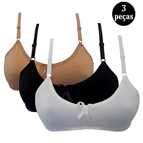 3 Sutiãs Soutien Top Infantil Infanto Juvenil Adolescente Tamanho:GG;Cor:Sortidos