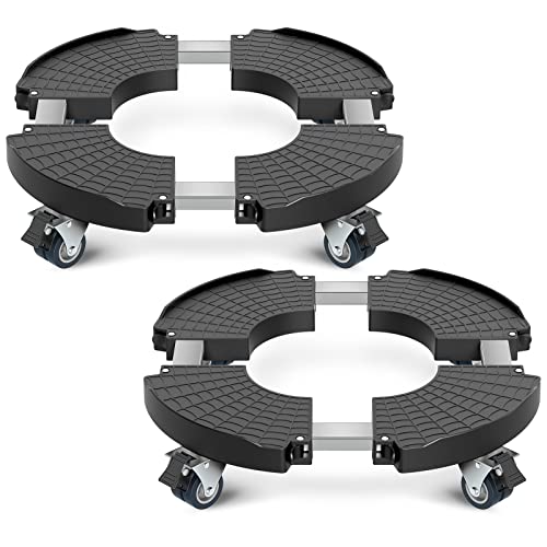Yeabett Pflanzenroller, Blumentopf Untersetzer mit Rollen 38-56cm Verstellbar, 200 kg Tragkraft, Feststellbare BlumentopfräDer für GroßE PflanzgefäßE im Innen- und AußEnbereich, Schwarz, 2 Packung