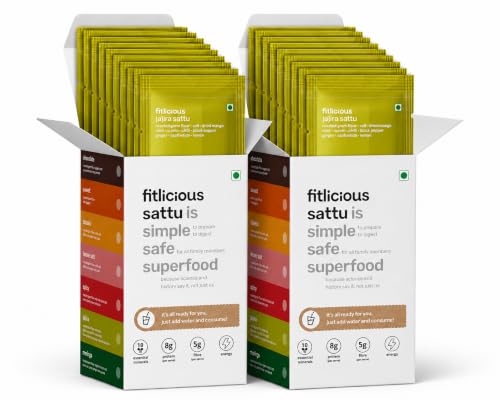 Image of fitlicious Jaljira Sattu Powder | Bihari Chana Sattu | Natural & Organic | Gluten-Free, Non-GMO | High Protein & Fiber | Instant PremiX | Healthy Drink For All Ages | Pack Of 20 X 40g Sachets