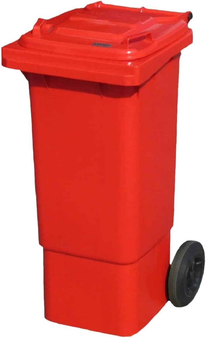 Red 80 ltr Wheelie Bin - Small Size Household Wheelie Bin - Tough & Durable - For All Your Outdoor Rubbish & Recycling - EN840 Certified & Tested