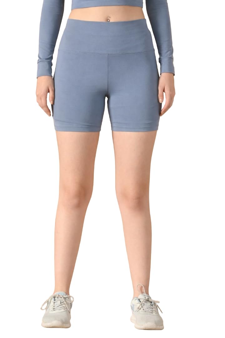 Sky Blue High-Rise PeachLift Shorts for Women | Body-Sculpting Fit with Pocket | Soft, Stretchy & Sweat-Wicking Activewear-image-45