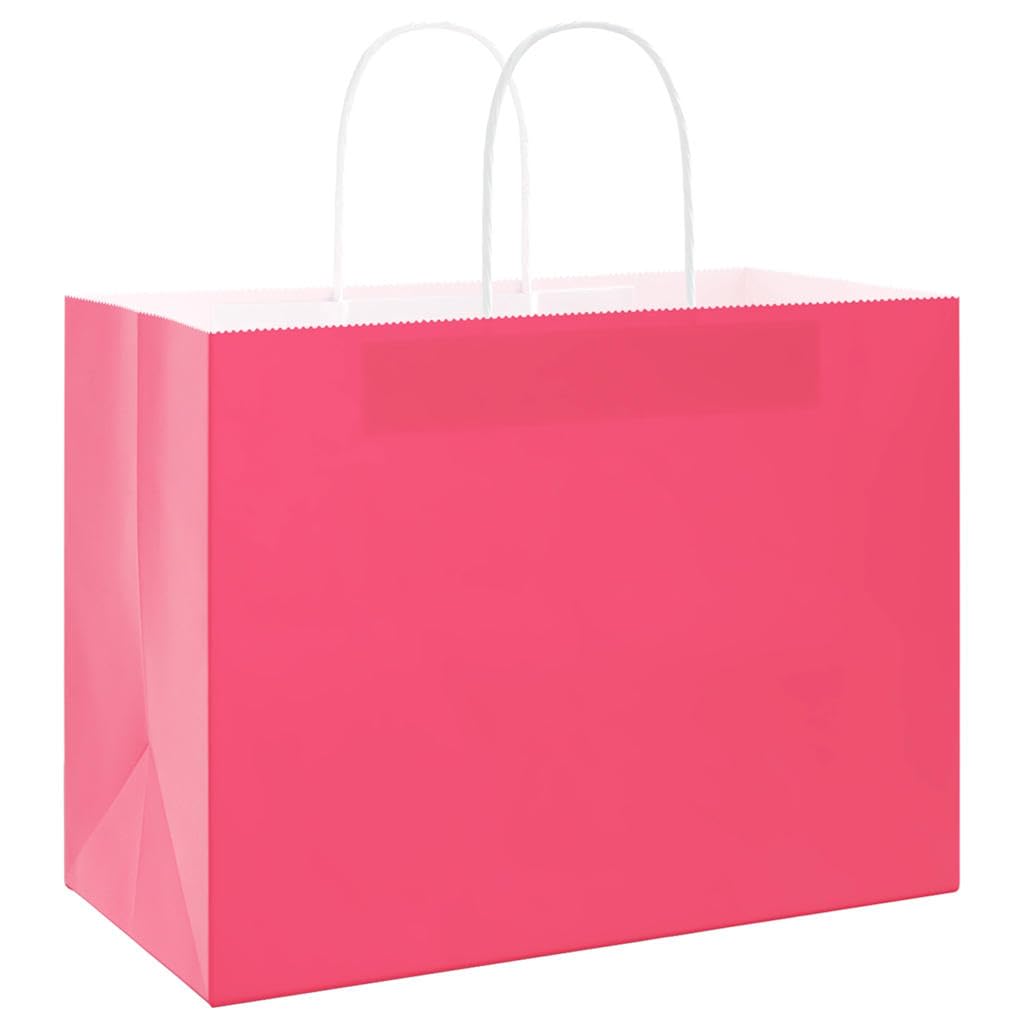 250 bolsas de papel rosa 32 x 17 x 25 cm con asas, bolsas de regalo estables de papel kraft para compras y llevar