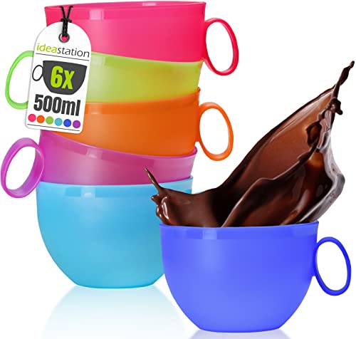 idea-station NEO tazze colazione grande plastica 6 x 500 ml - colorati - infrangibile tazza latte grande - set tazze colazione riutilizzabili