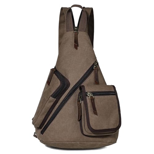 KL928 Canvas Sling Bag - Casual Crossbody Shoulder Daypack Rucksack Backpack for Men Women, Brown