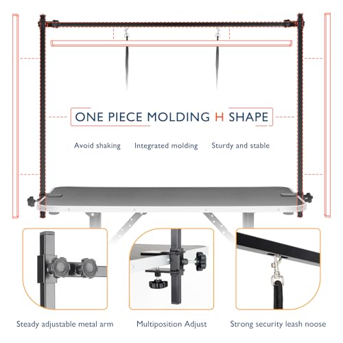 Image of LEIBOU 45'' Height Adjustable(23''~33.8'') and Foldable Pet Dog Grooming Table Heavy Duty Iron Frame with H-Shape Grooming Arm & Noose, Maximum Capacity Up to 260lbs, Black