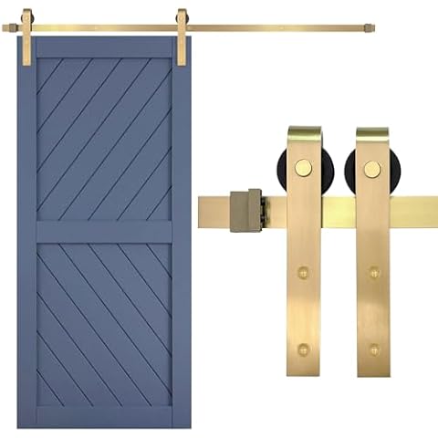 Rio Salto Gold Barn Door Hardware Kit Adjustable Length up to 6.5FT (39"-79") Sliding Door Hardware Modern Barn Door Hardware Interior Gold Barn Door Panel Hardware for 1 Door - 6.5ft - Light Gold Cover
