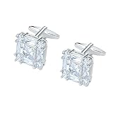 VVCome Cubic Zirconia Cufflinks for Men Luxurious Gorgeous Cuff Links French Shirt Accessories Wedding Business Cufflinks with Gift Box (Silver&Clear Crystal Square)