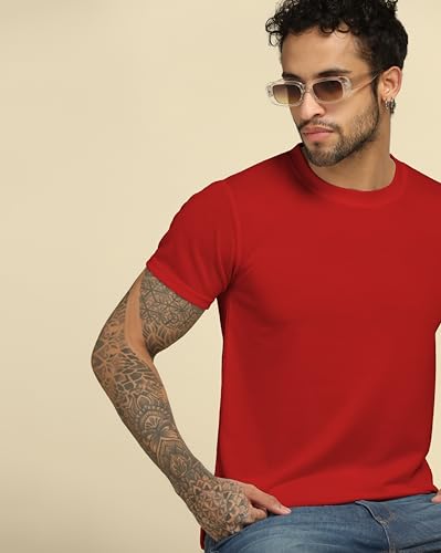 Image of VastraVibes Cotton Regular Fit T-Shirt Round Neck Casual Mens Plain Tshirt