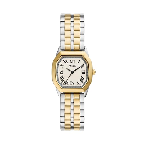 Fossil Relógio feminino Harlow com três ponteiros prata e ouro em dois tons de aço inoxidável (modelo: ES5362), Dois tons, Vintage